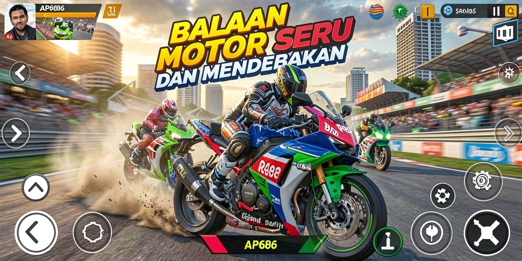 Gameplay balapan motor yang seru dan mendebarkan.