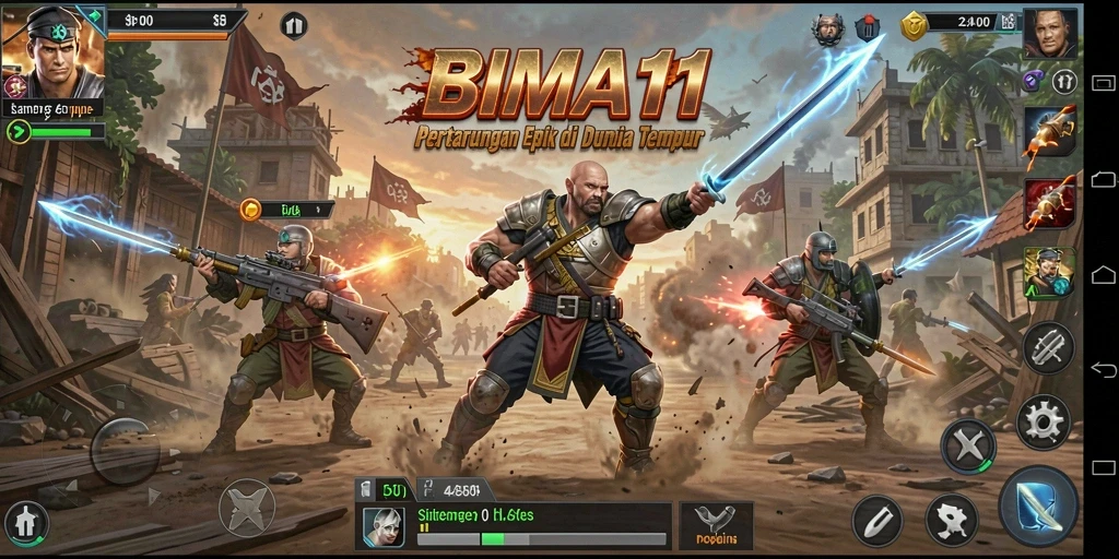 Gambar tampilan gameplay BIMA11 yang menunjukkan aksi pertarungan seru.