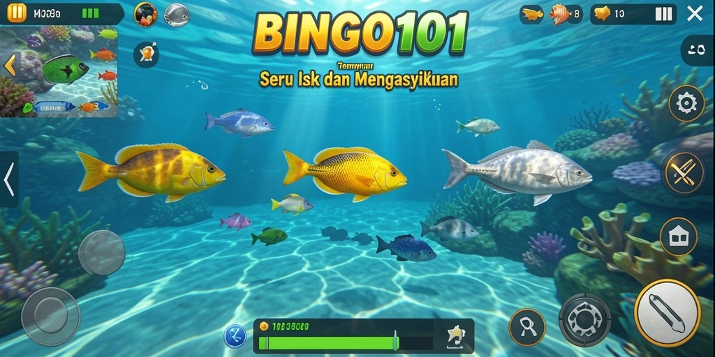 Tampilan gameplay BINGO101 yang seru dan penuh aksi menangkap ikan.