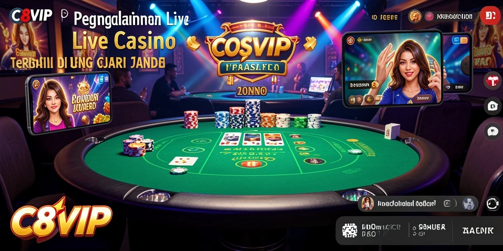 Screenshot utama C8VIP dengan dealer langsung di meja permainan.