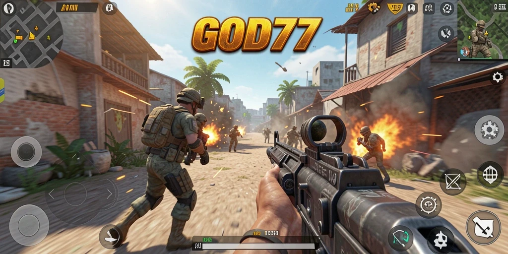 Tangkapan layar menunjukkan aksi pertempuran seru di GOD77.