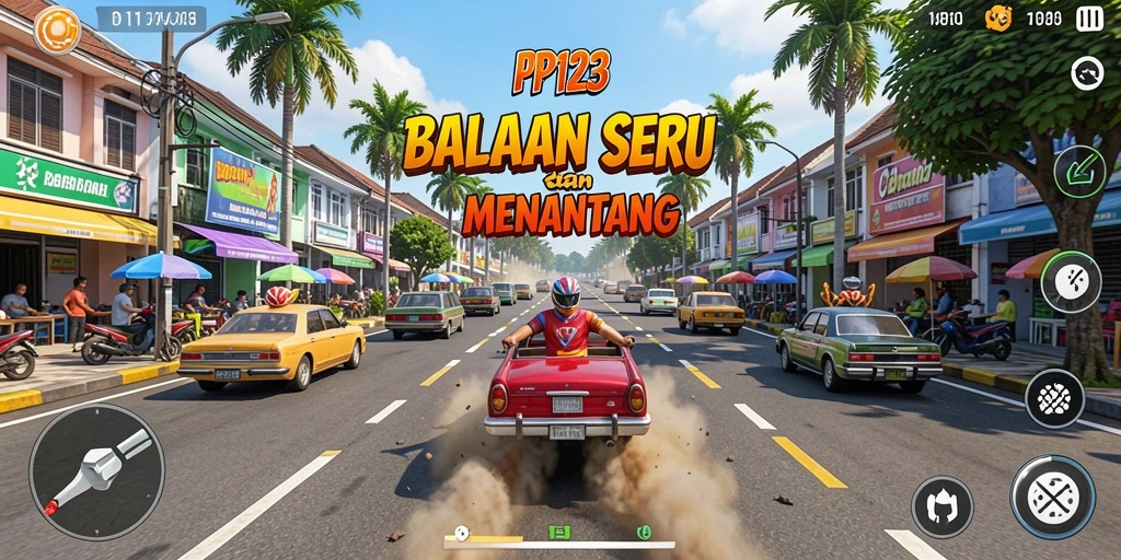 Screenshot gameplay PP123 menampilkan aksi balapan yang mendebarkan.