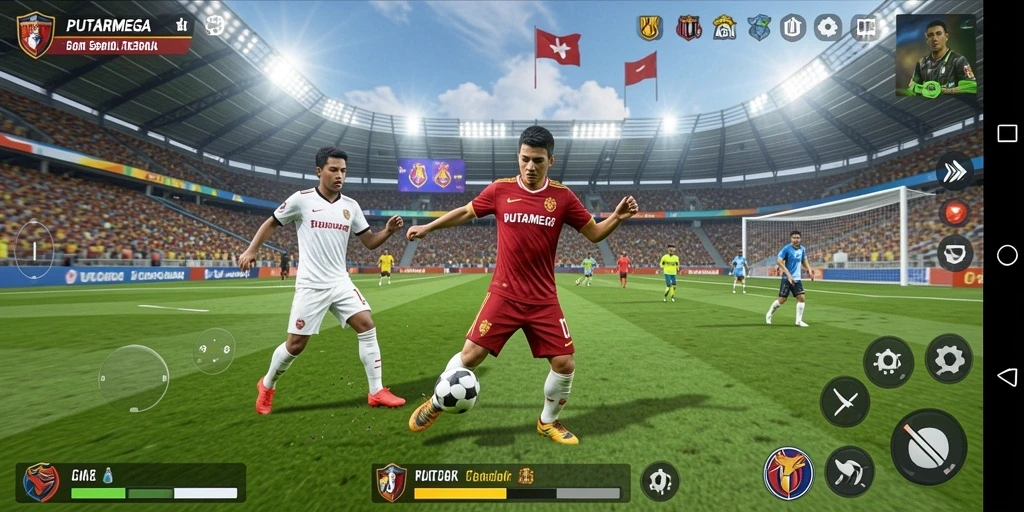 Tangkapan layar PUTARMEGA menampilkan momen mendebarkan di lapangan sepak bola.