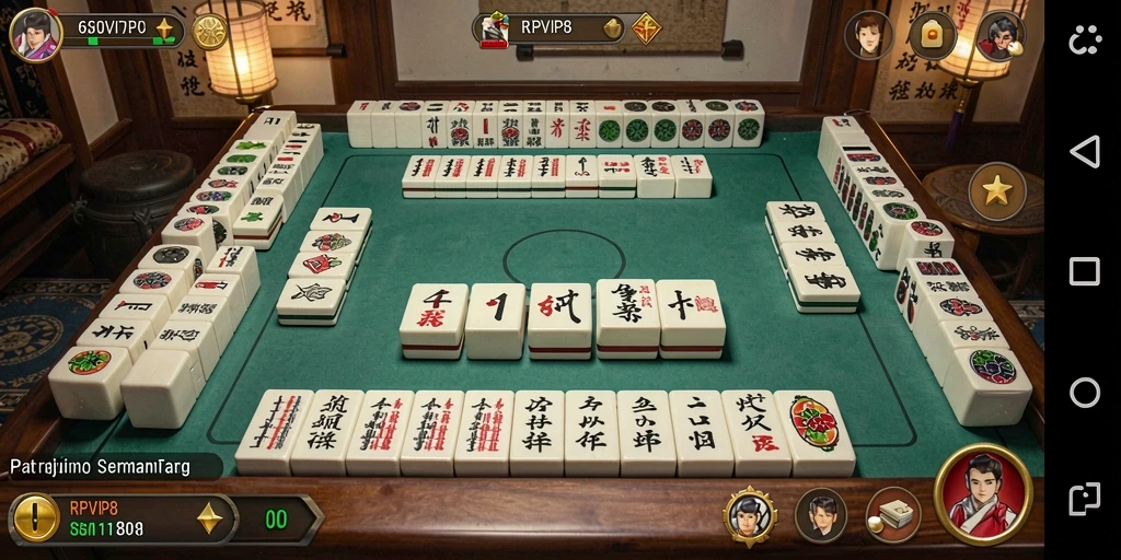Tampilan gameplay menarik RPVIP8 dengan ubin Mahjong berwarna-warni.
